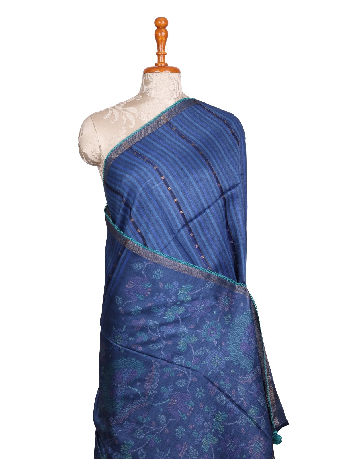 Blue Printed Munga Tussar Silk Saree