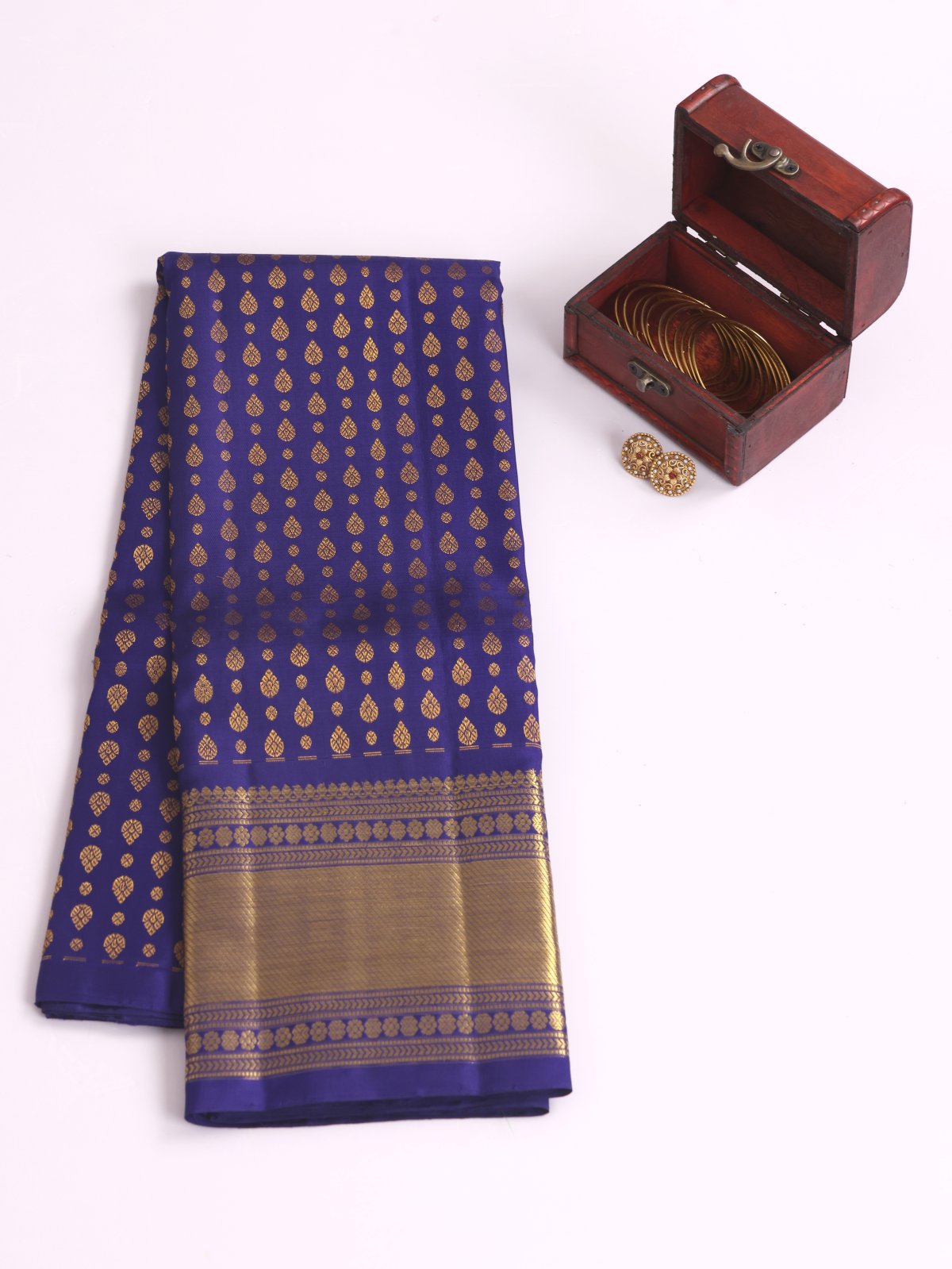 Dark Purplish Blue Kanjeevaram Silk Pavadai With Zari Border