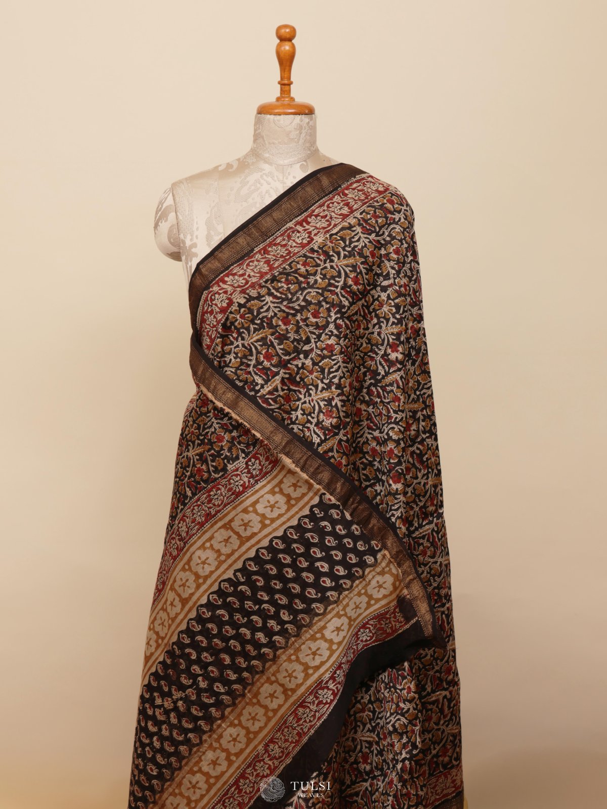 Black Printed Chanderi Silk Saree