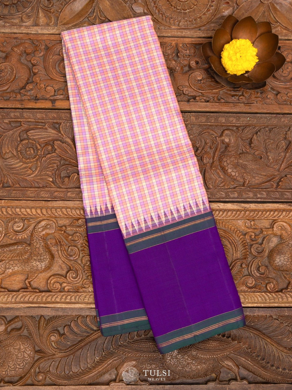 Multi Color Checked Kanjeevaram Silk Saree