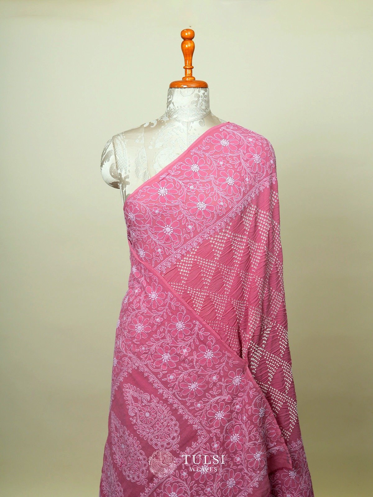 Baby Pink Bandhini Crepe Silk Saree