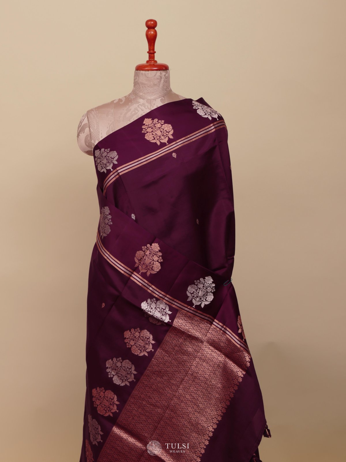 Dark Burgundy Mashru Silk Saree