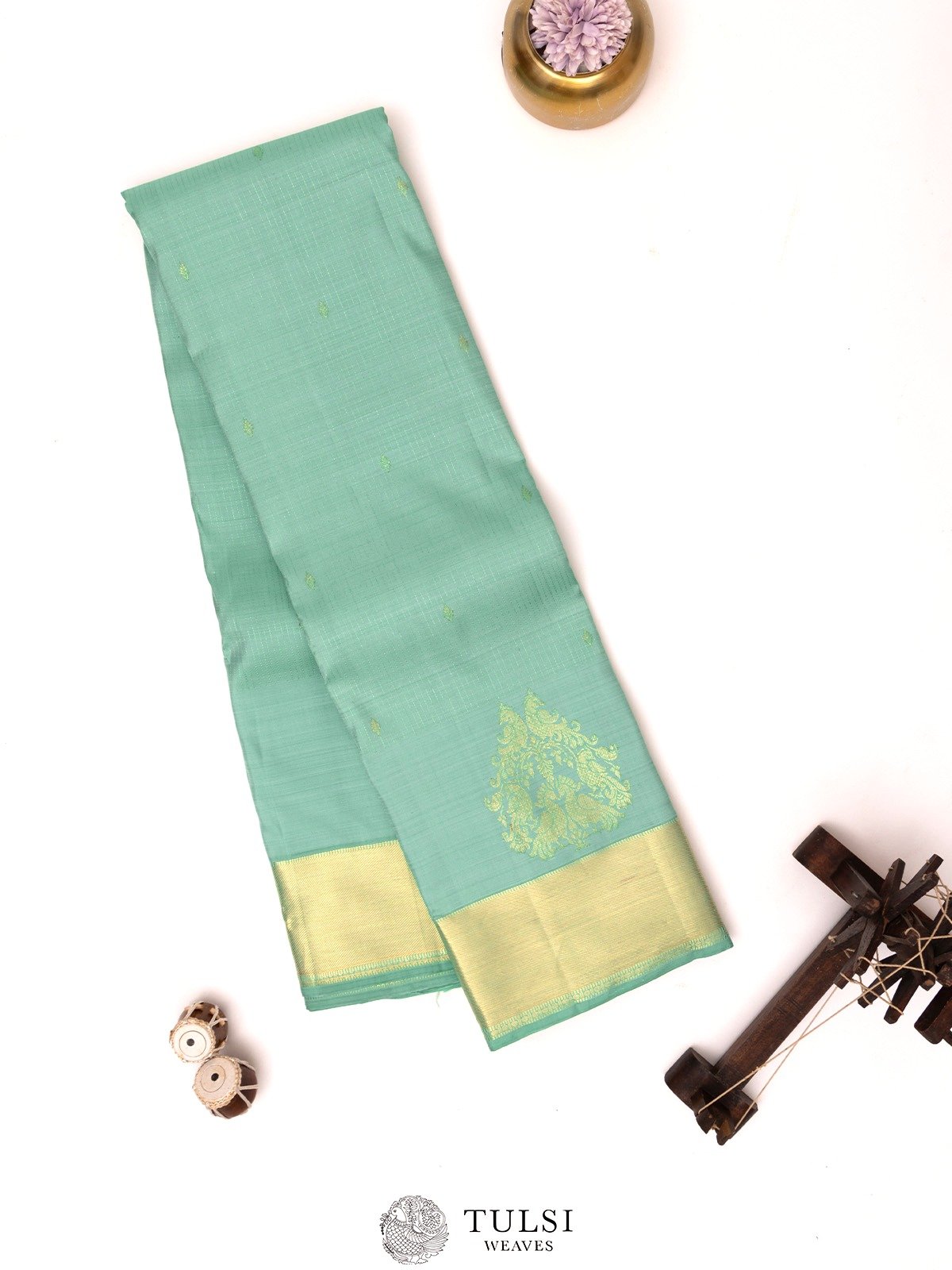 Pastel Green Kanjeevaram Silk Saree with Self Border