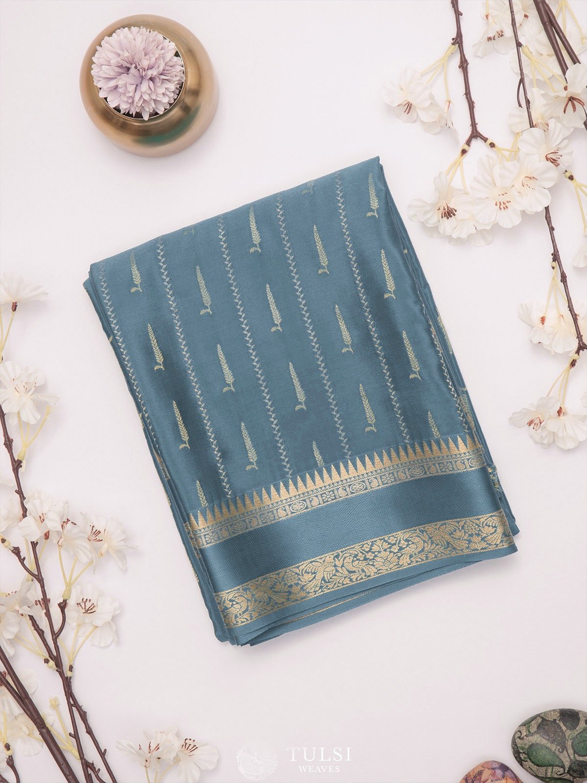 Greyish Blue Mysore silk saree