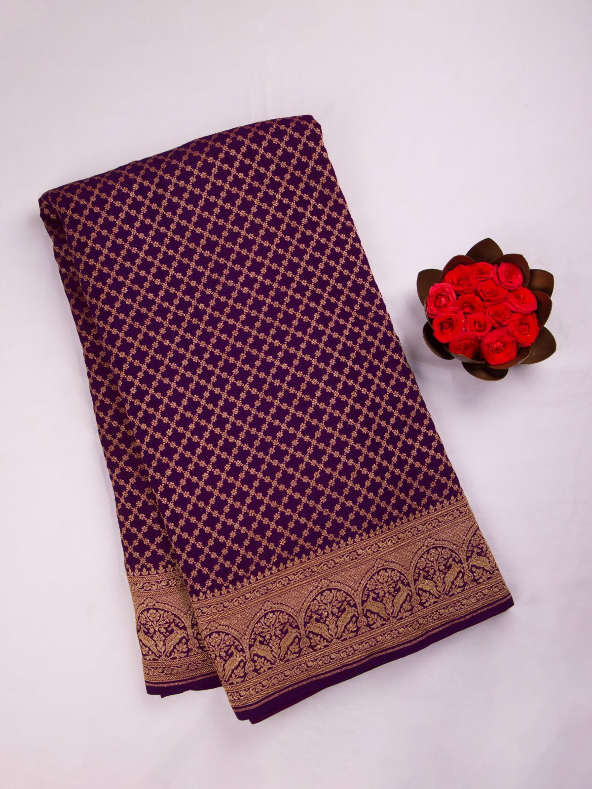 Purple Banaras Crepe Silk Saree 