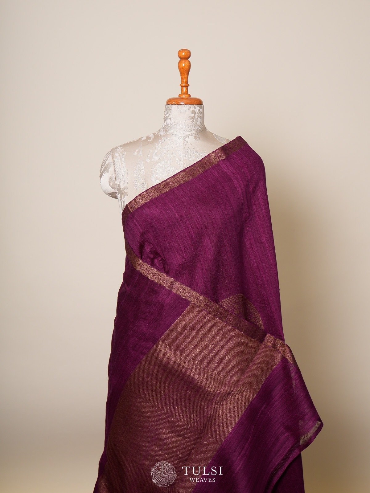 Magenta Purple Tussar Banaras Silk Saree