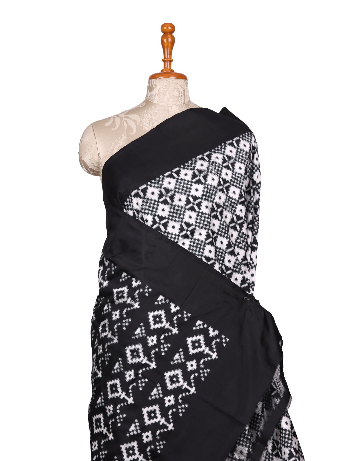 Black Ikat Silk Saree With Black Border