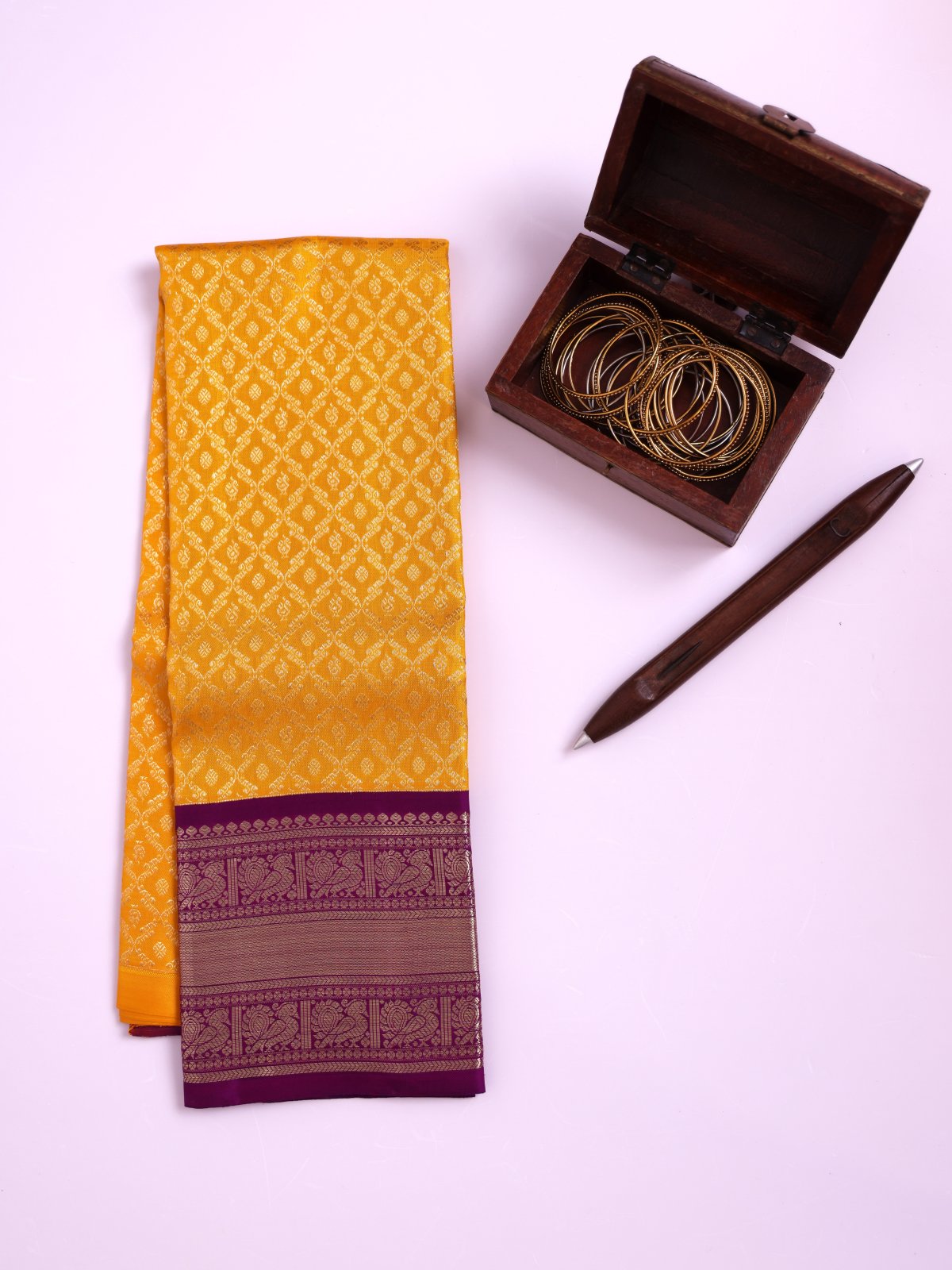 Mustard Yellow Kanjeevaram Silk Pavadai