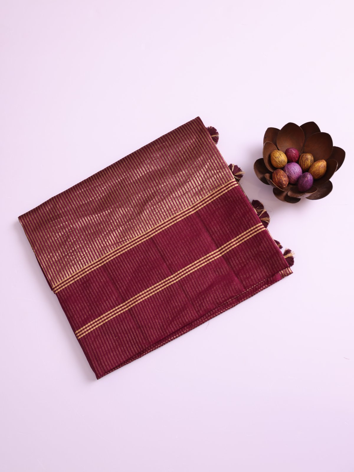 Wine Striped Mashru Silk Saree