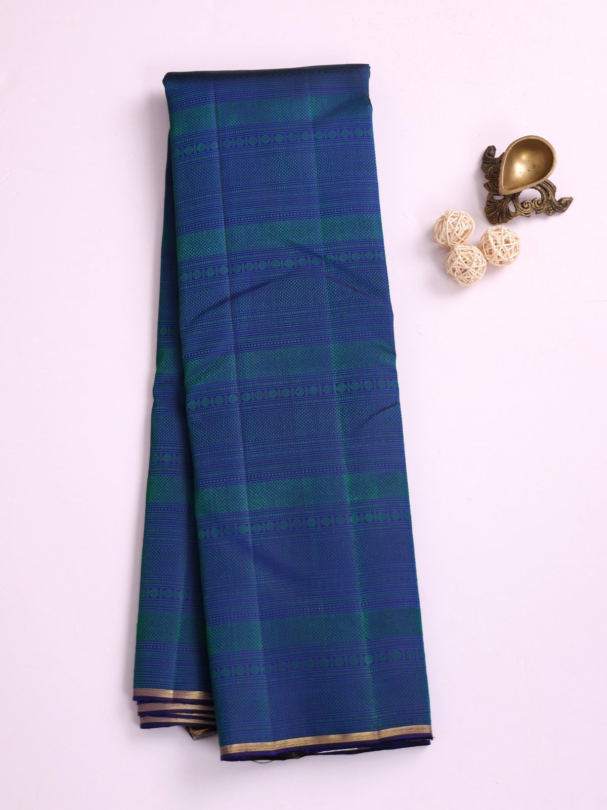 Royal Blue Threadwork Kanjeevaram Silk Saree