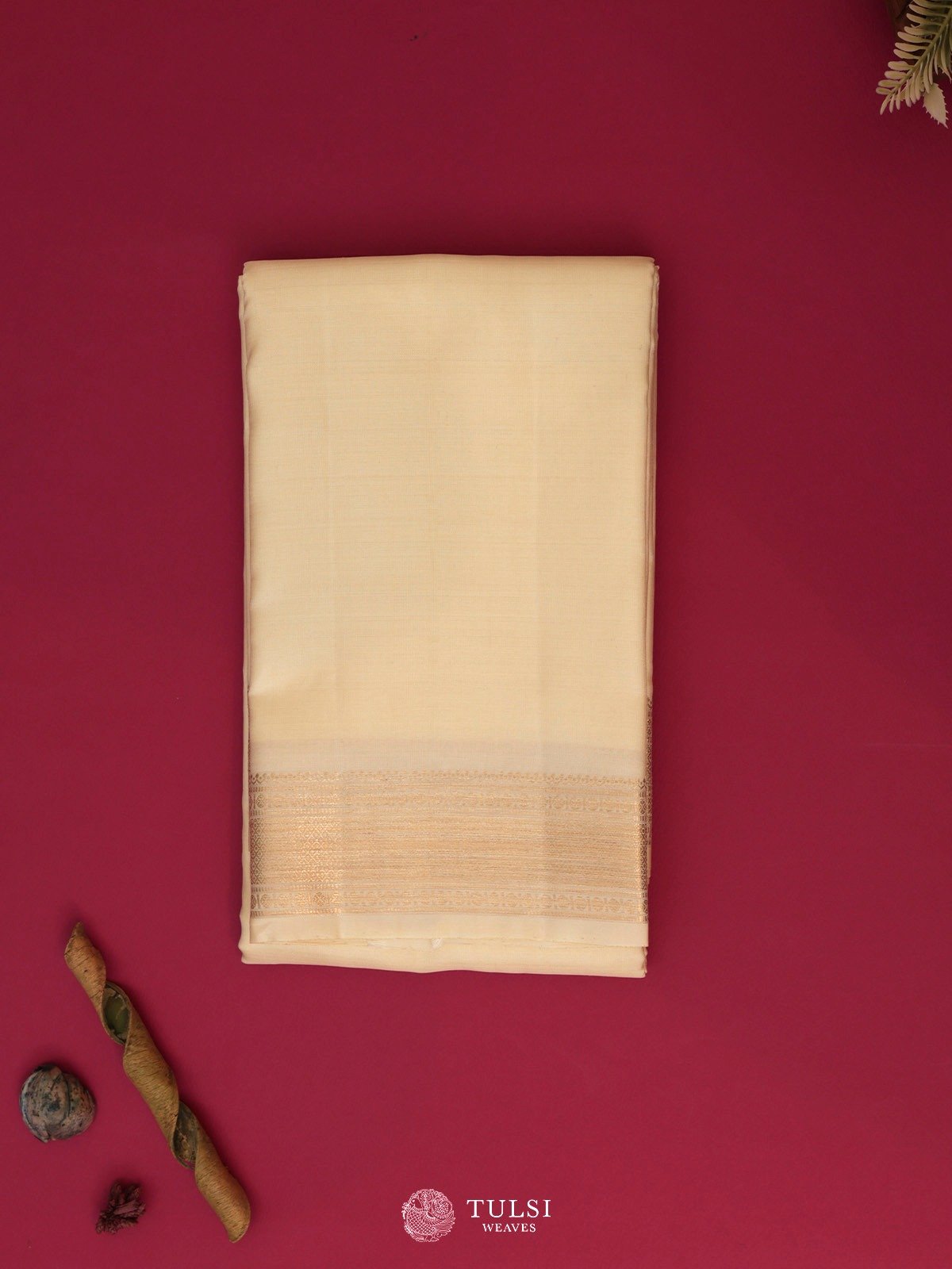 Cream Silk Dhoti With Gold Self Zari Border