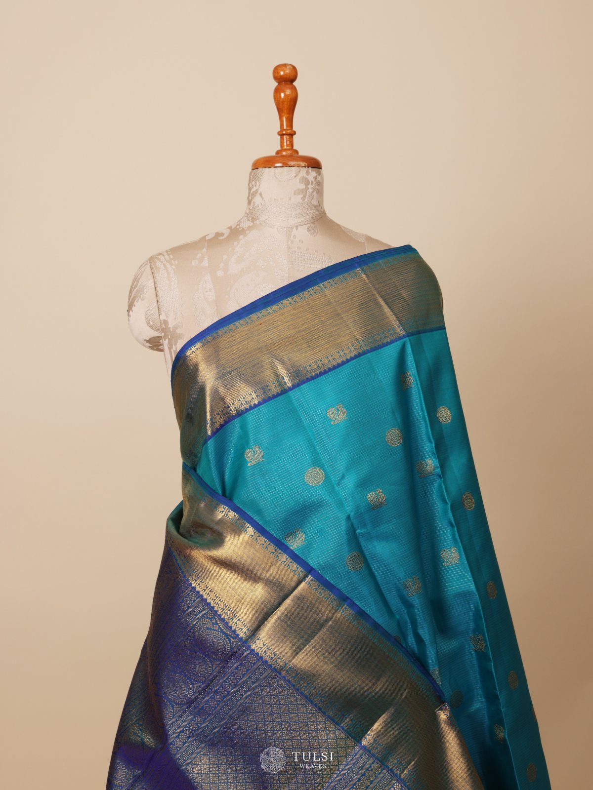Teal Blue Kanjeevaram Silk Saree