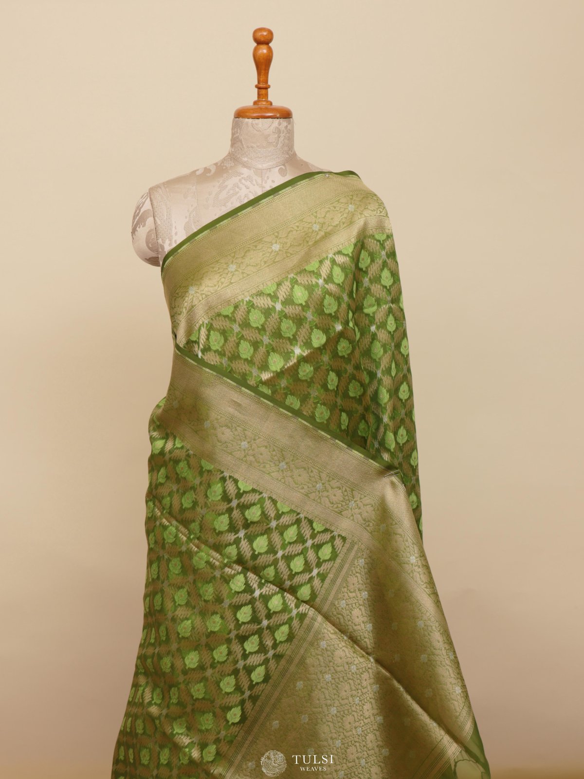 Light Mehndi Green Kora Silk Saree