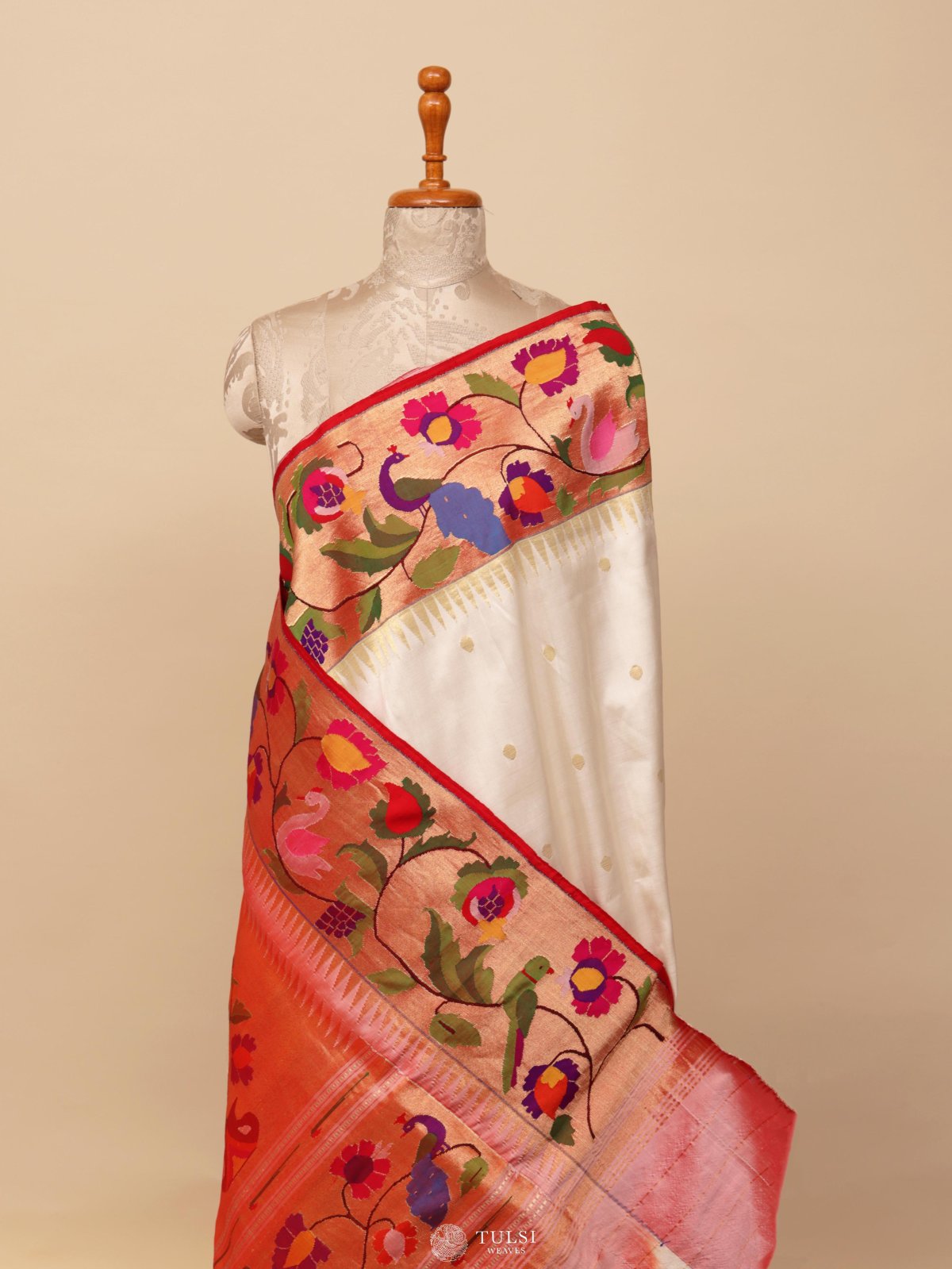 White Paithani Silk Saree