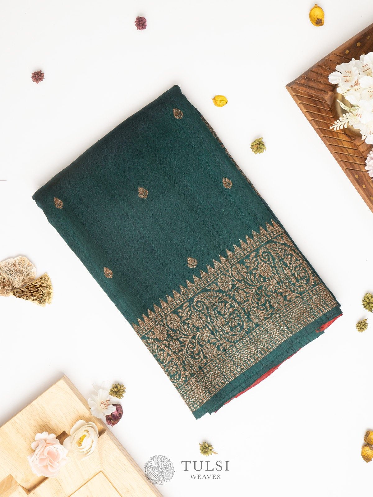 Teal Green Banarasi Tussar Silk Saree  