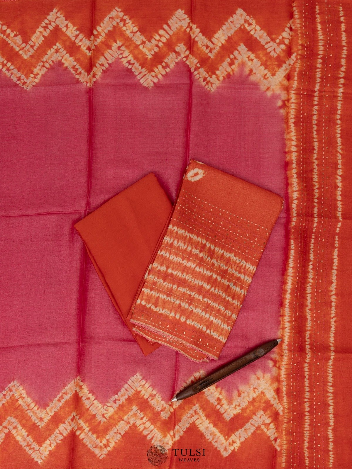 Reddish Orange Tussar Salwar Material