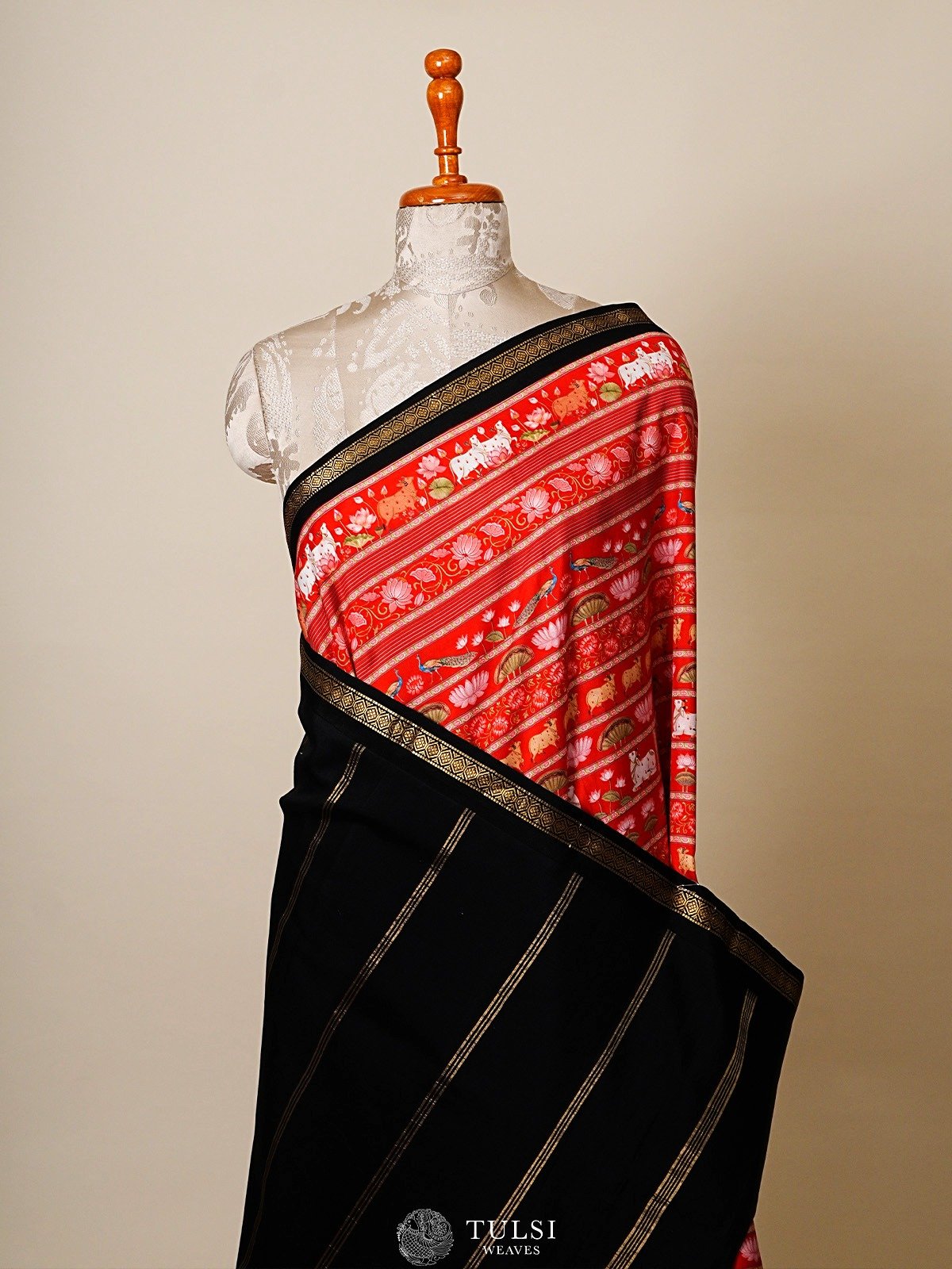 Black Printed Kanjeevaram Silk Saree