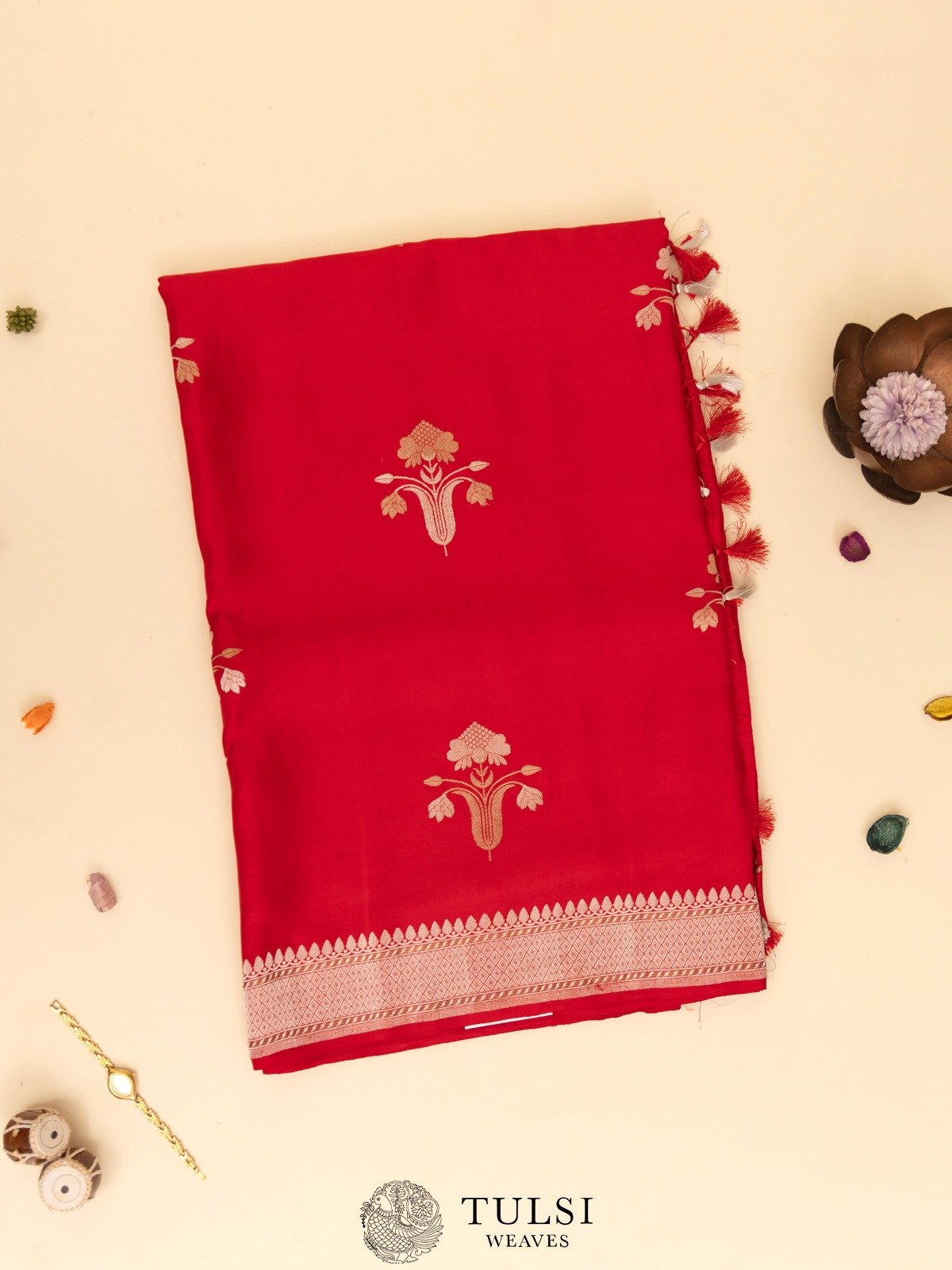 Red Mushru Silk Saree