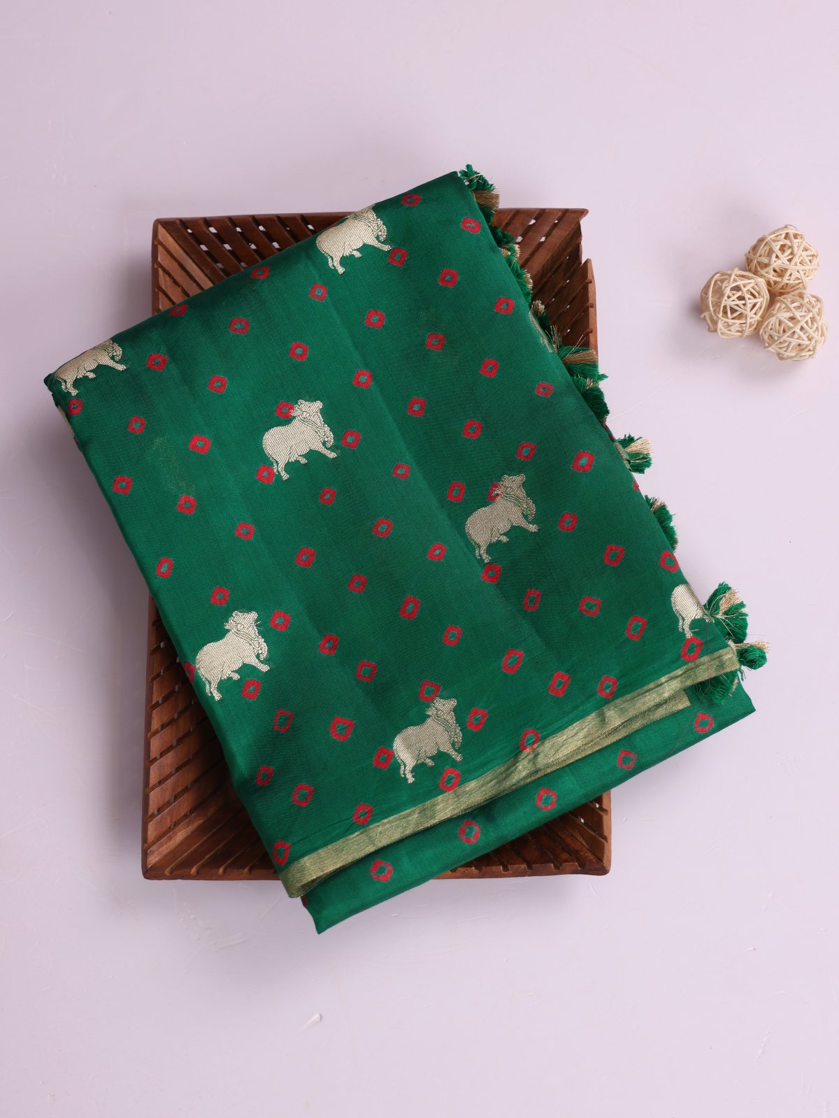 Green Printed Chaniya Silk Saree