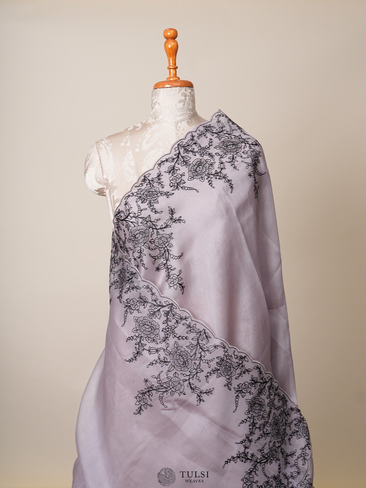 Grey Organza Silk Saree