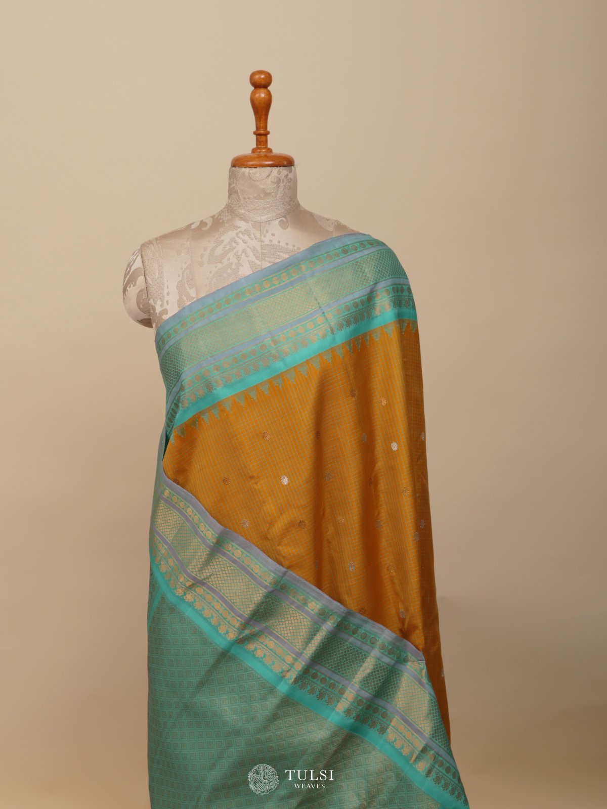 Yellow Gadwal Silk Saree