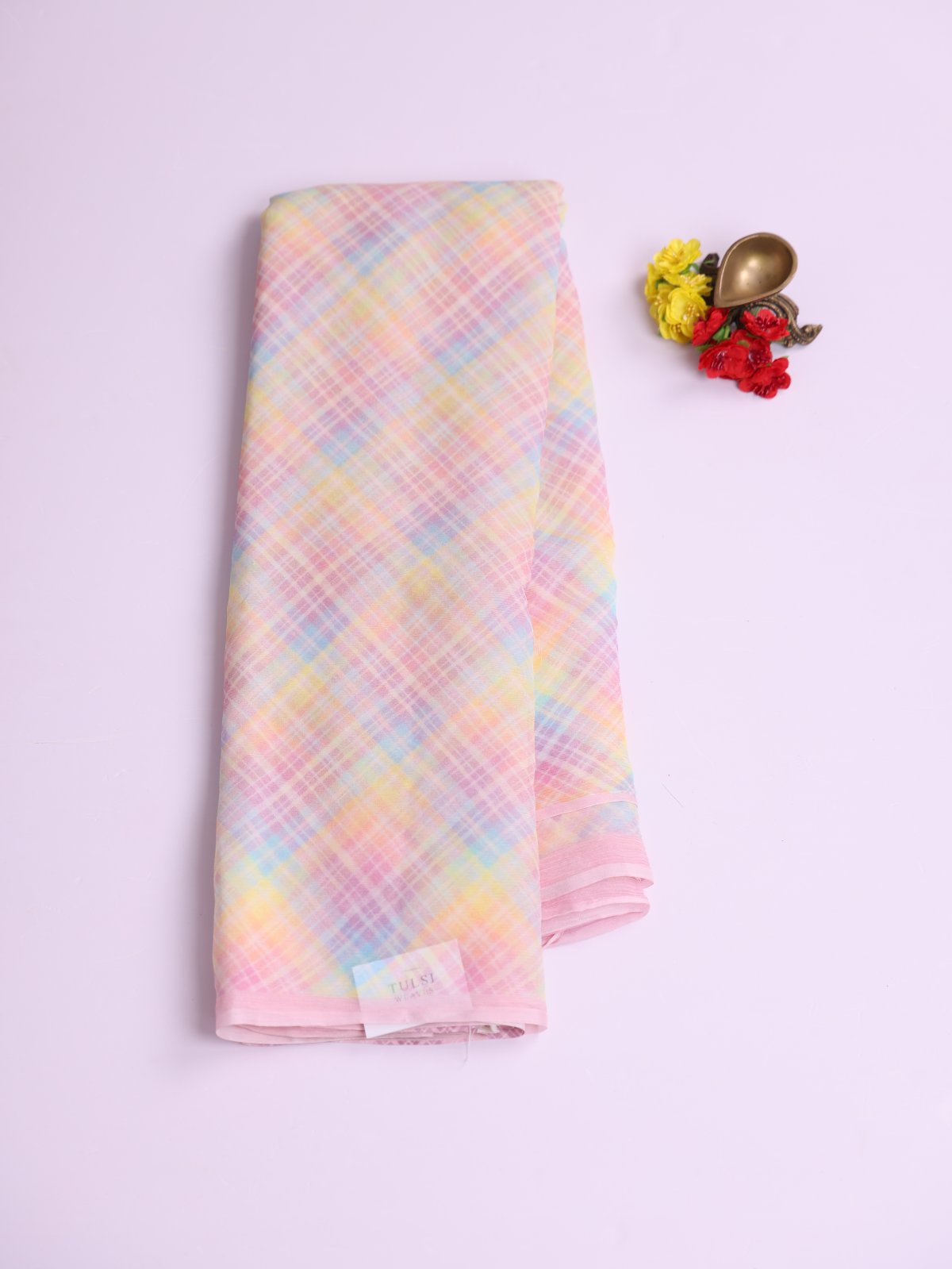 Multi Color Checked Chiffon Saree