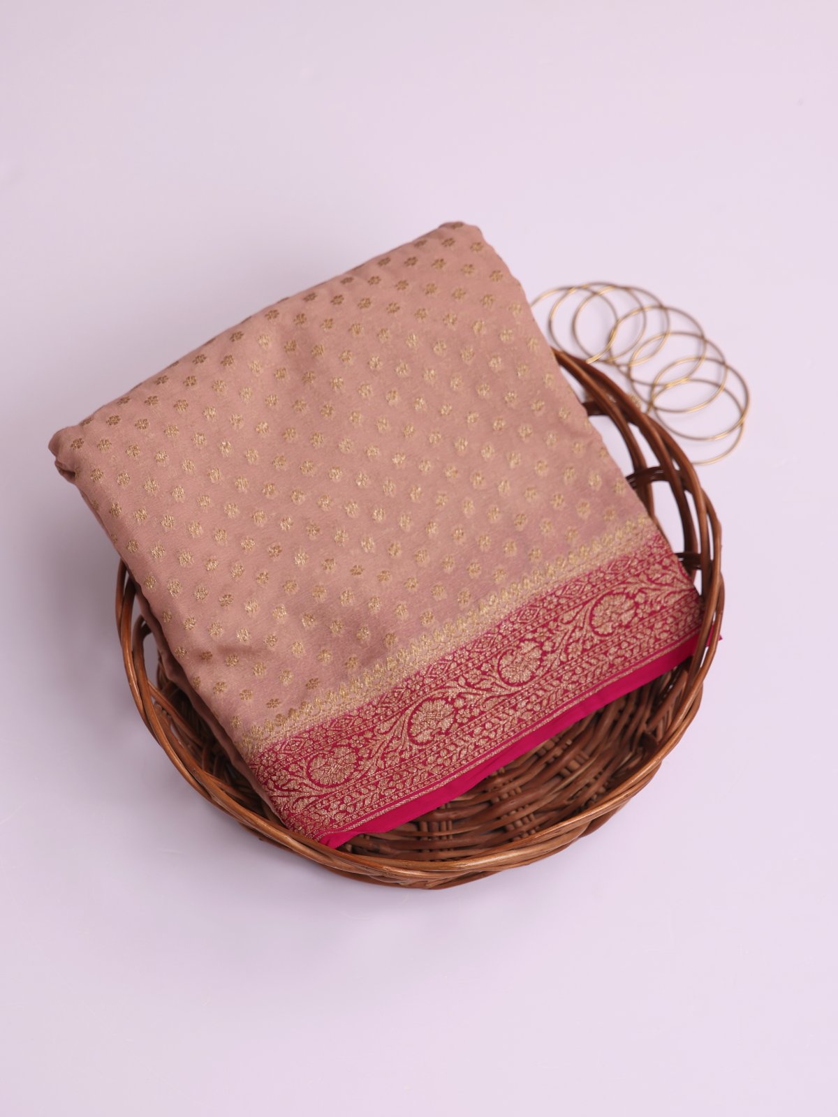 Dusty Pink Banaras Georgette Silk Saree With Reddish Pink Border