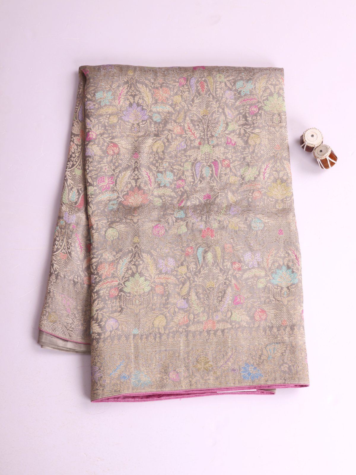 Grey Zari Brocade Banarasi Silk Saree