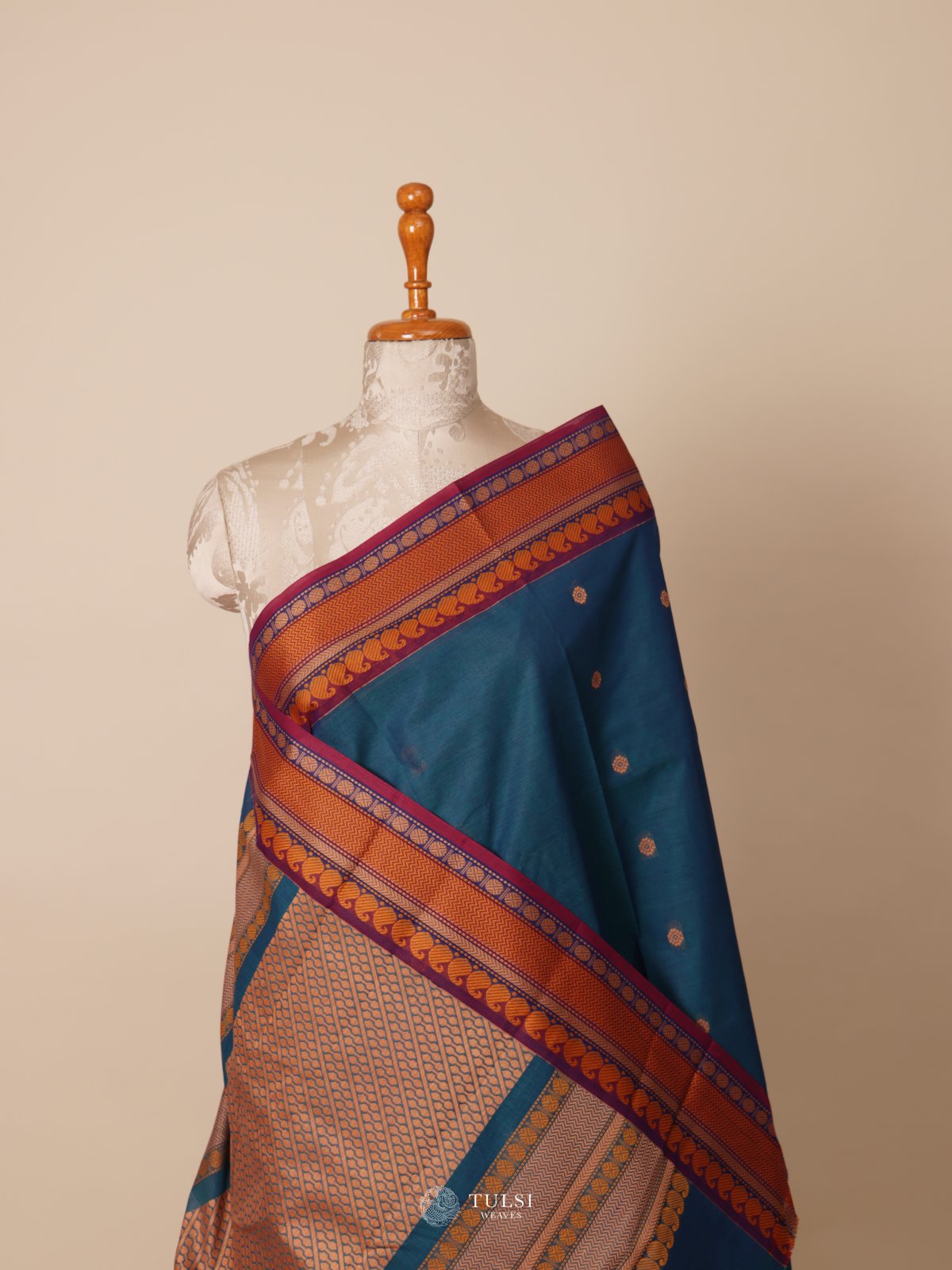 Peacock Blue Kanchi Cotton Saree