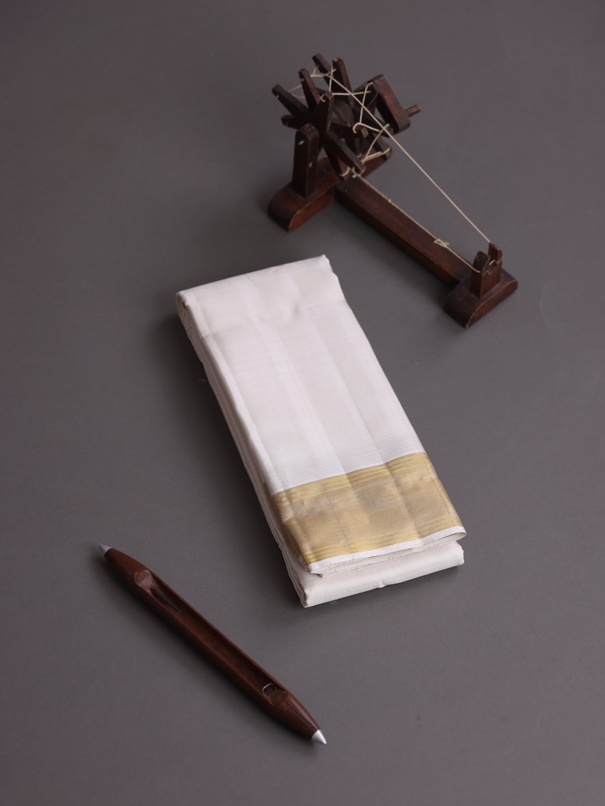 Off White Silk Dhoti With Zari Border