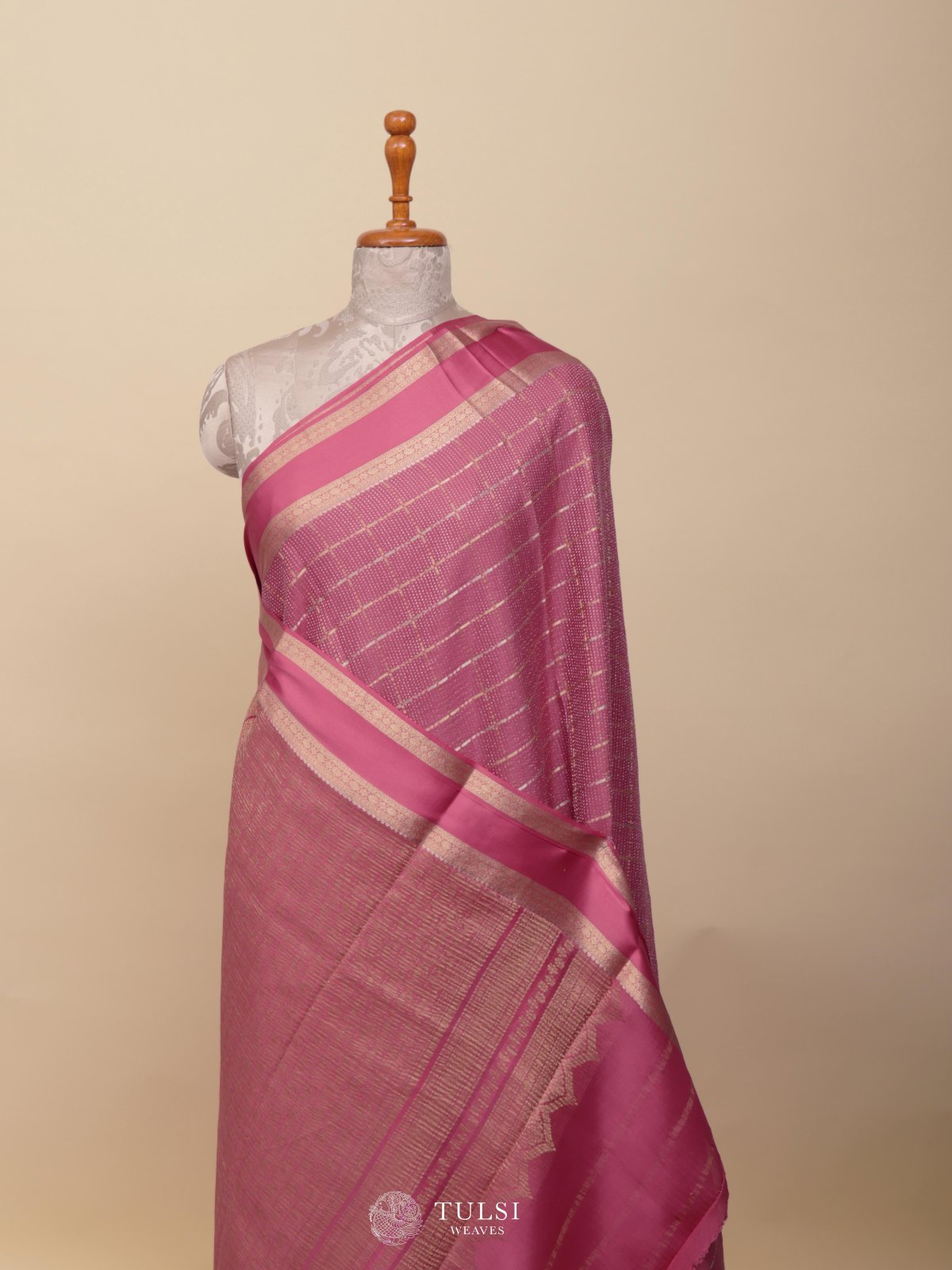Dark Rose Pink Mysore Silk Saree