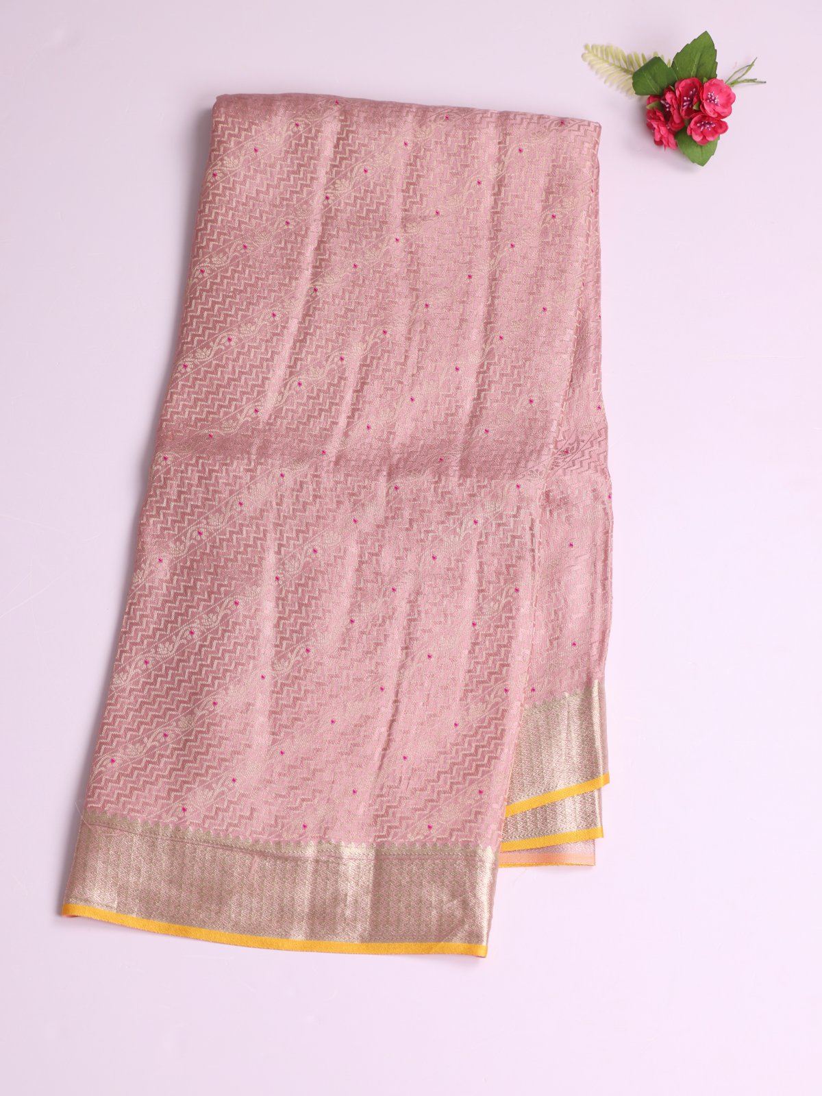 Pastel Pink Banaras Crepe Silk Saree