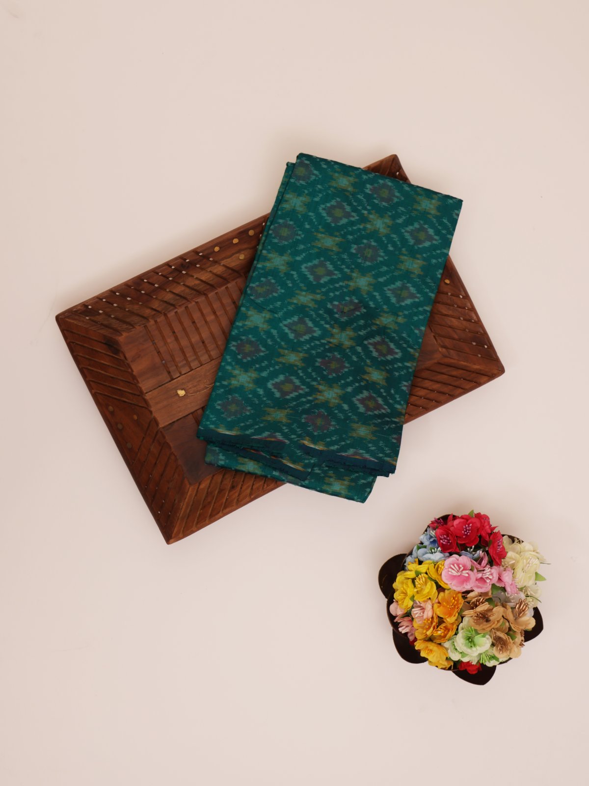 Peacock Green Ikat Raw Silk Blouse
