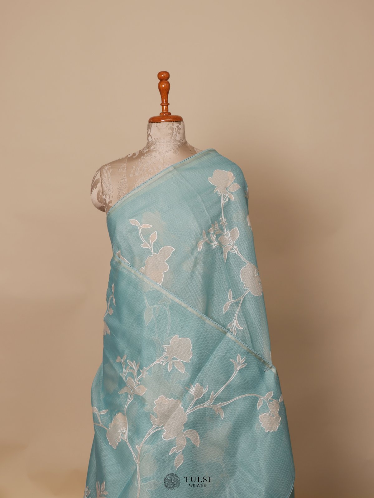 Blue Semi Kota With Embroidered Saree