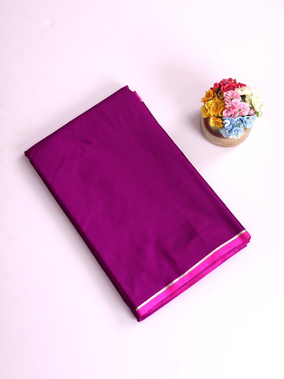 Purple Mashru Silk Saree With Pink Border