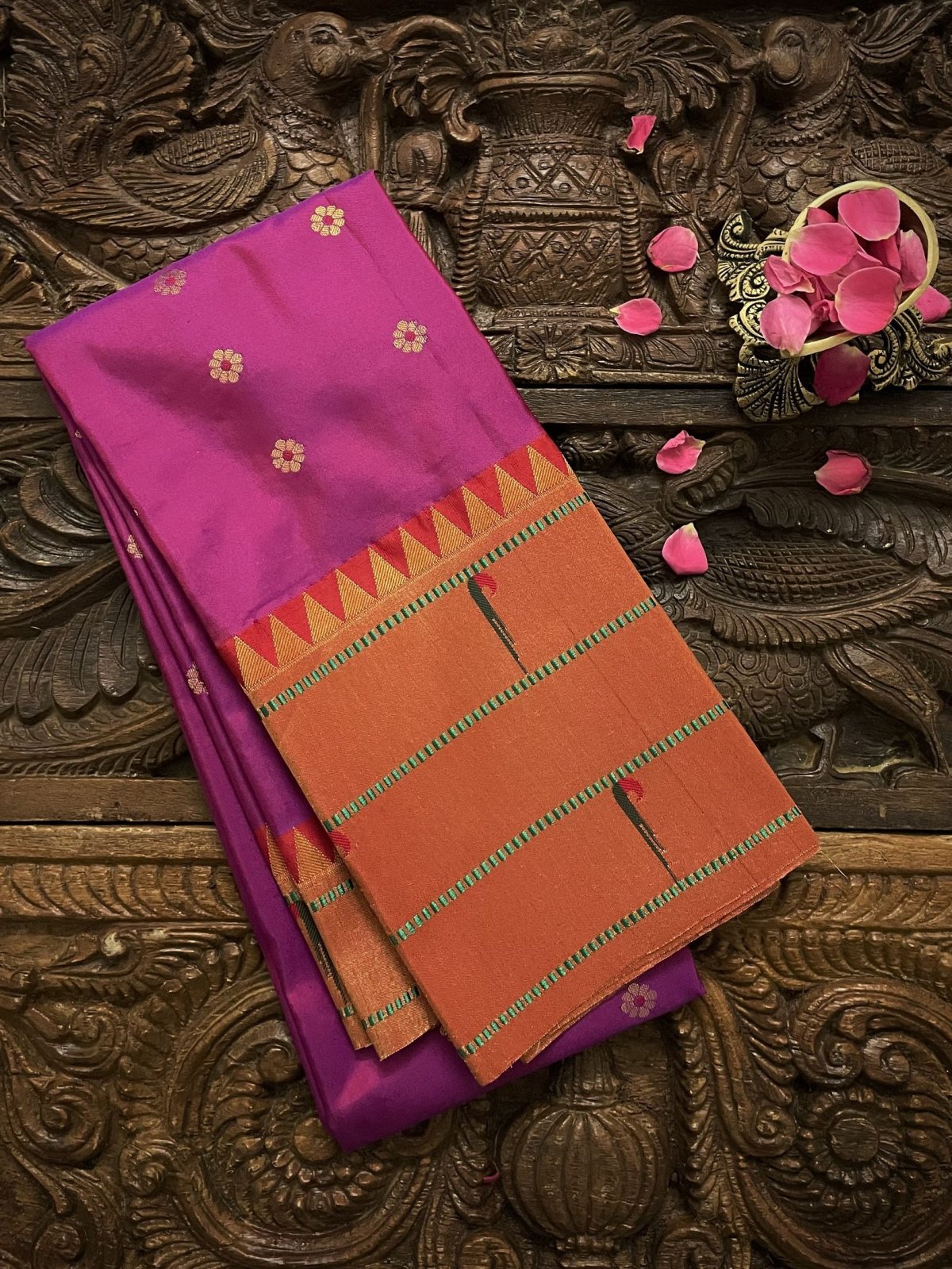 Magenta Purple Paithani Silk Blouse With Temple Border 