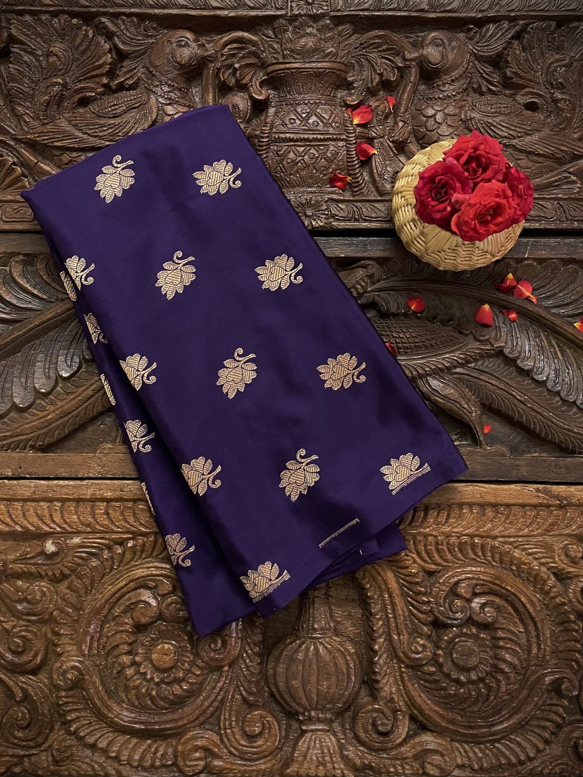 Violet Banaras Silk Blouse With Floral Butties