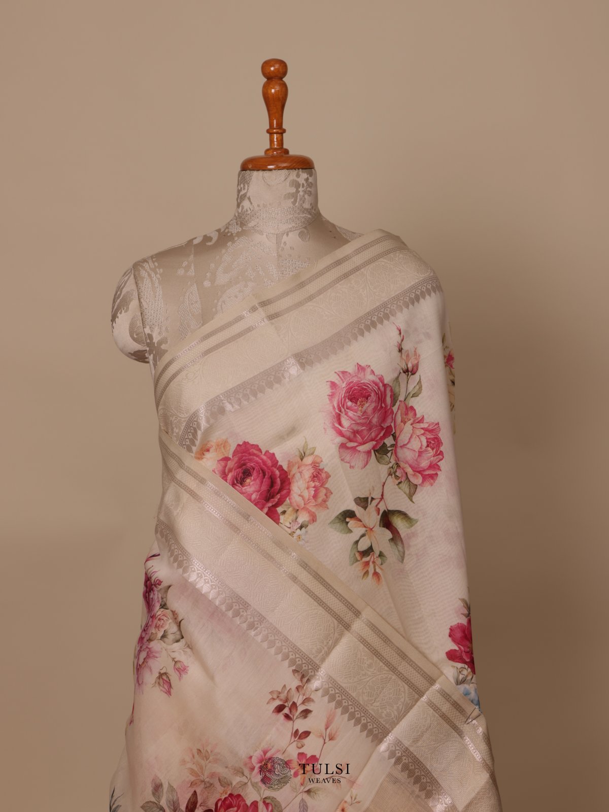 Cream Chanderi Cotton Saree