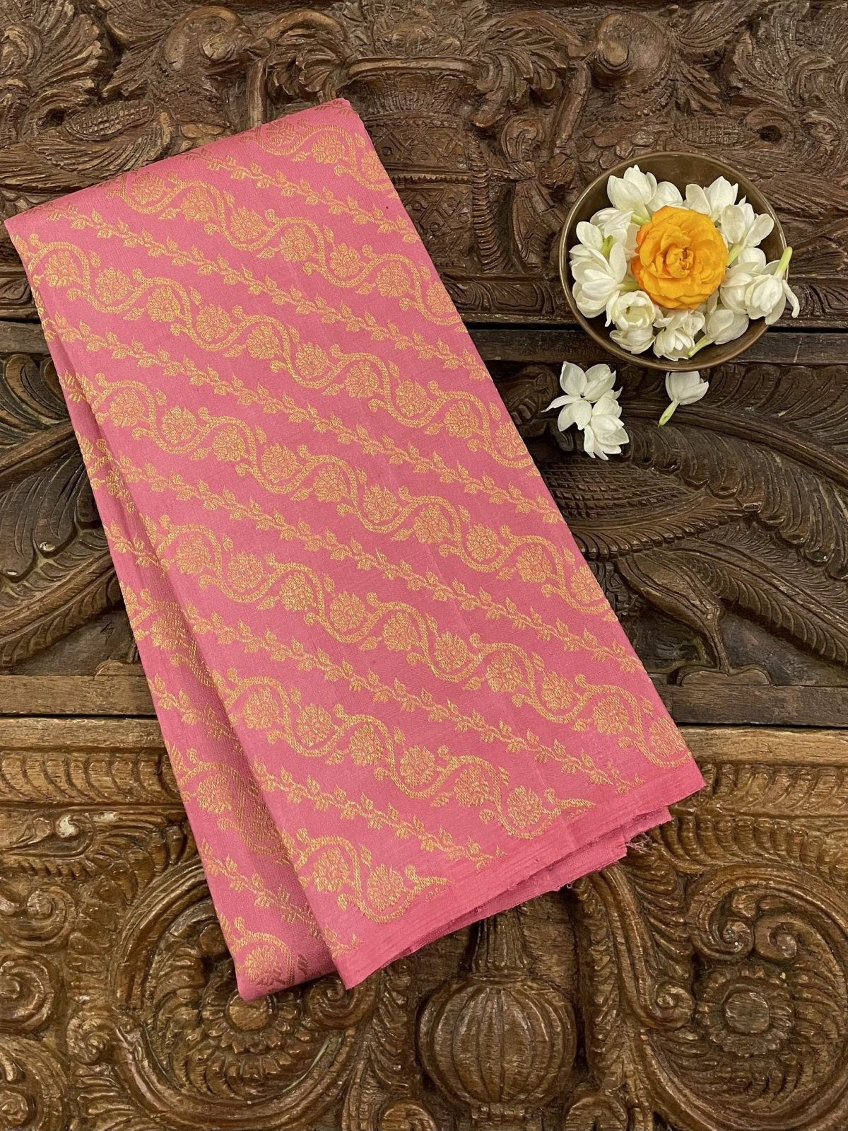 Light Pink Kanjeevaram Silk Blouse With Gold Zari