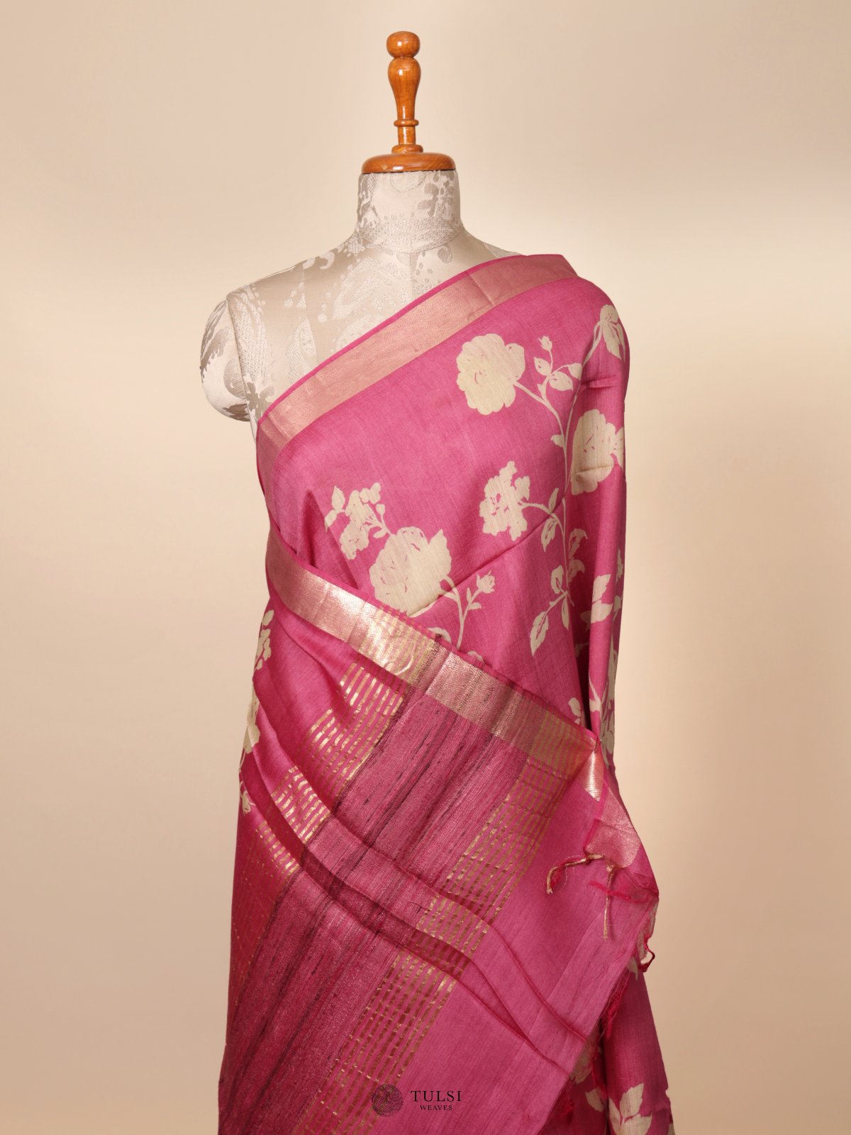 Lotus Pink Munga Tussar Silk Saree