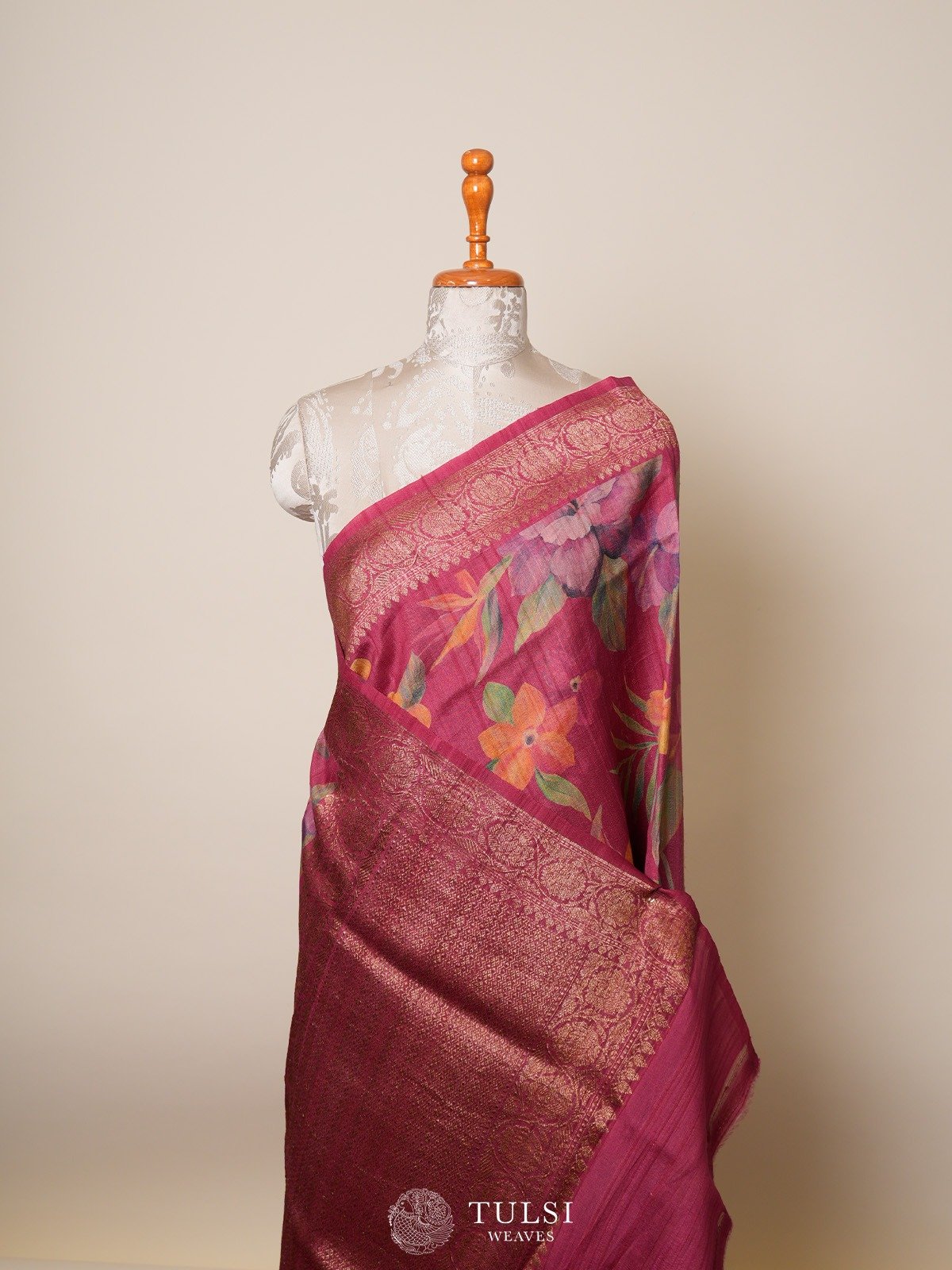 Pink Banarasi Tussar Silk Saree