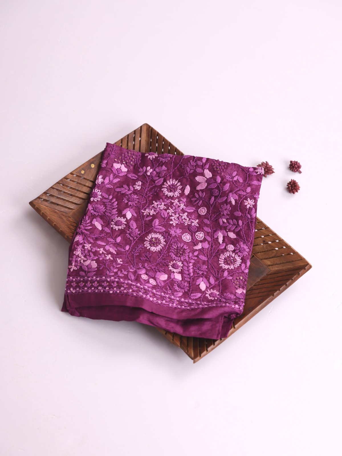 Purple Embroidered Tussar Silk Blouse
