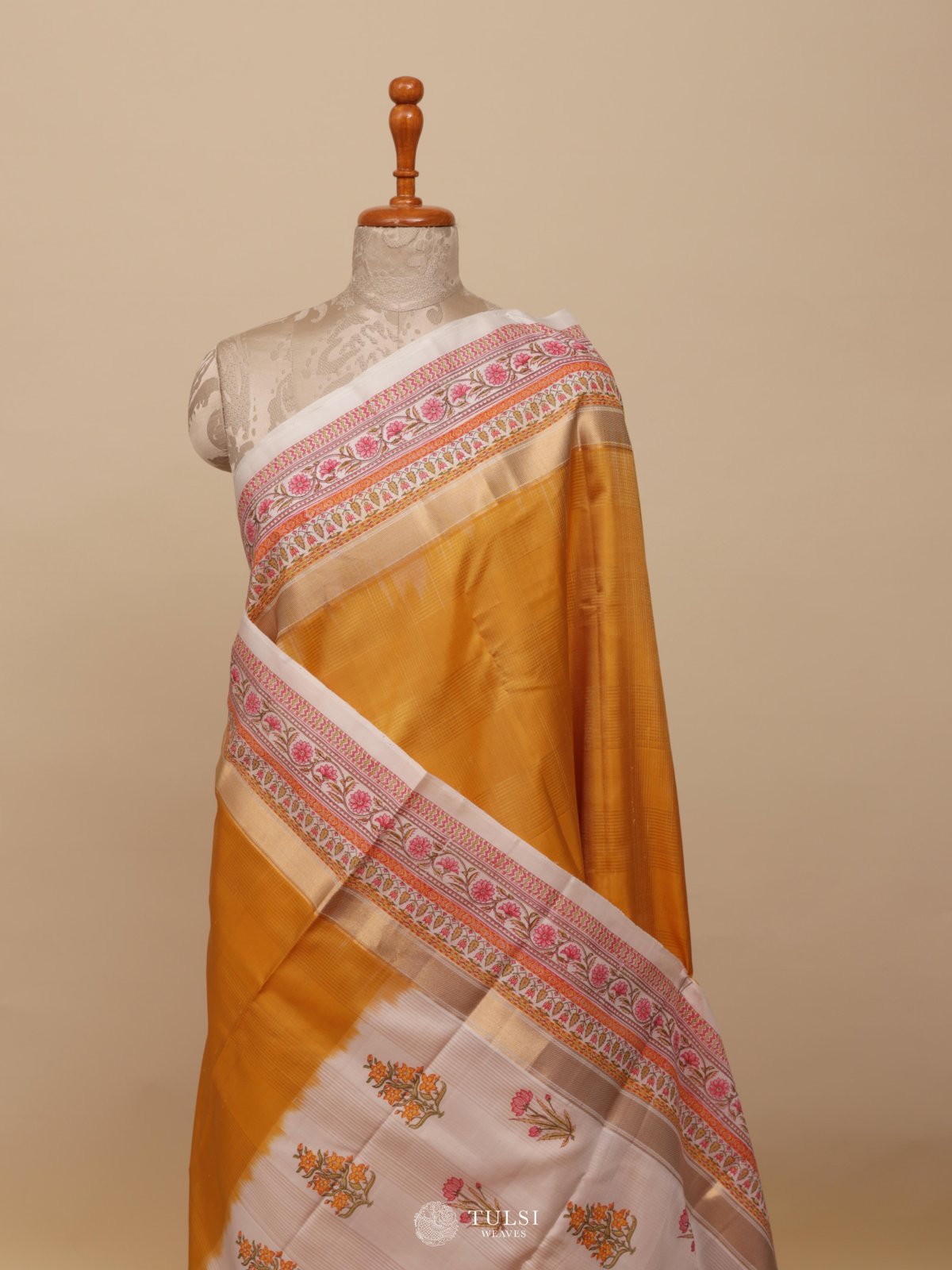 Yellow Block Printed Soft Silk Saree