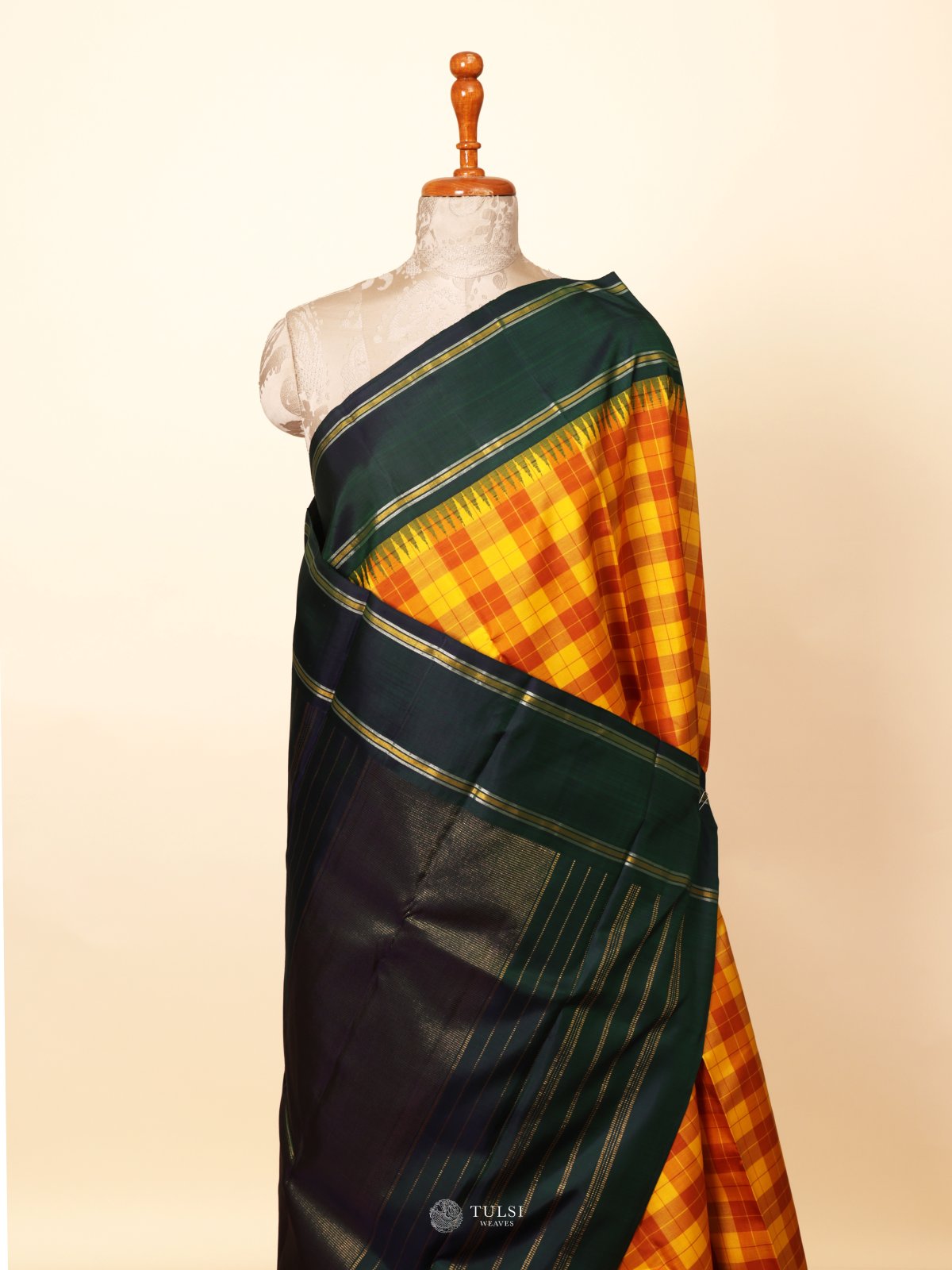 Multi Color Checked Kanjeevaram Silk Saree