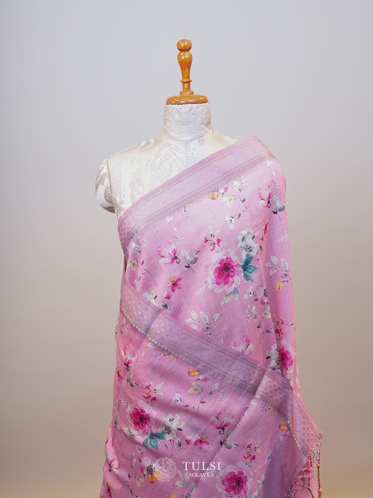 Pink Munga Printed Silk Saree