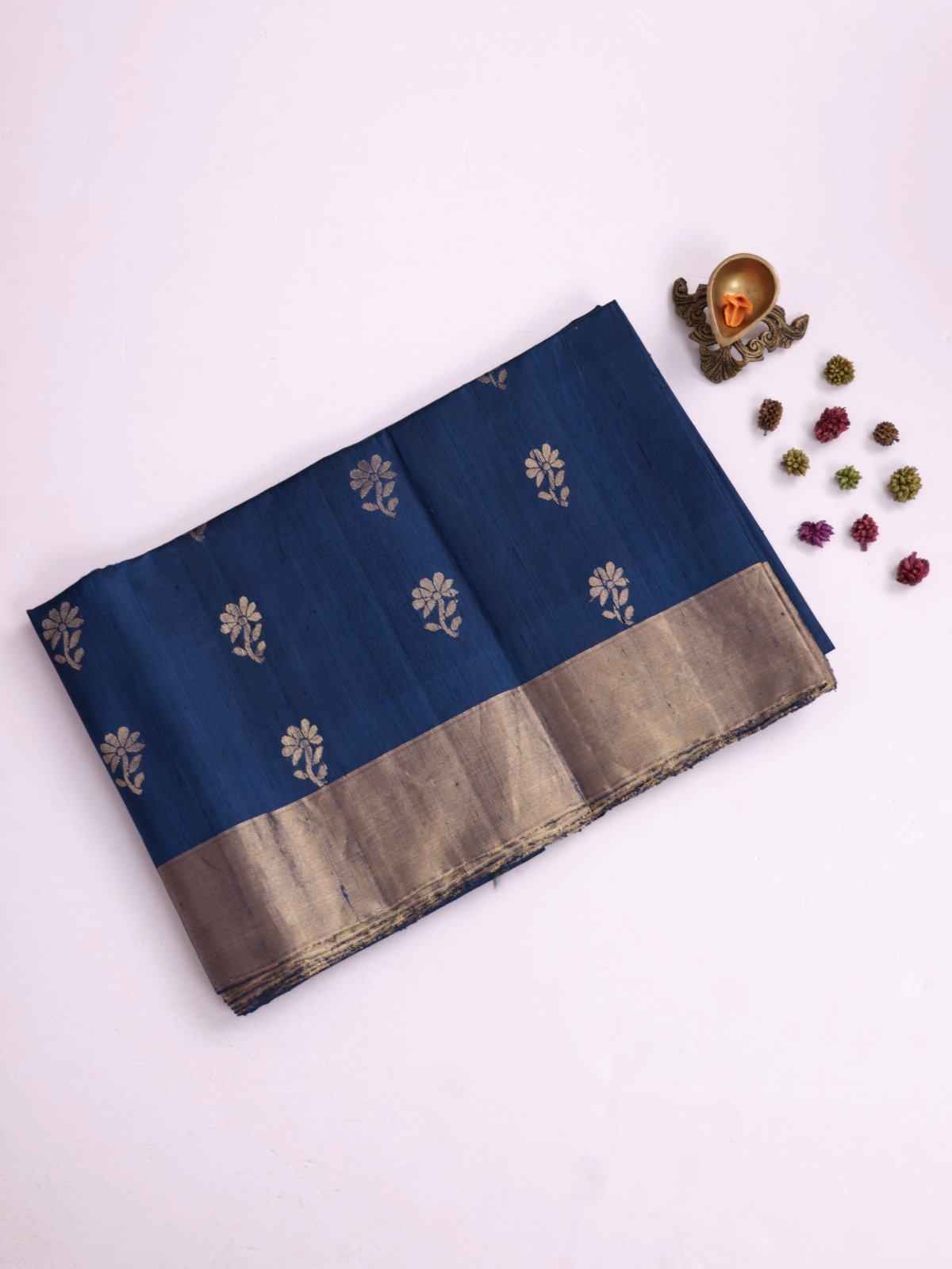 Peacock Blue Raw Silk Saree with Zari Border