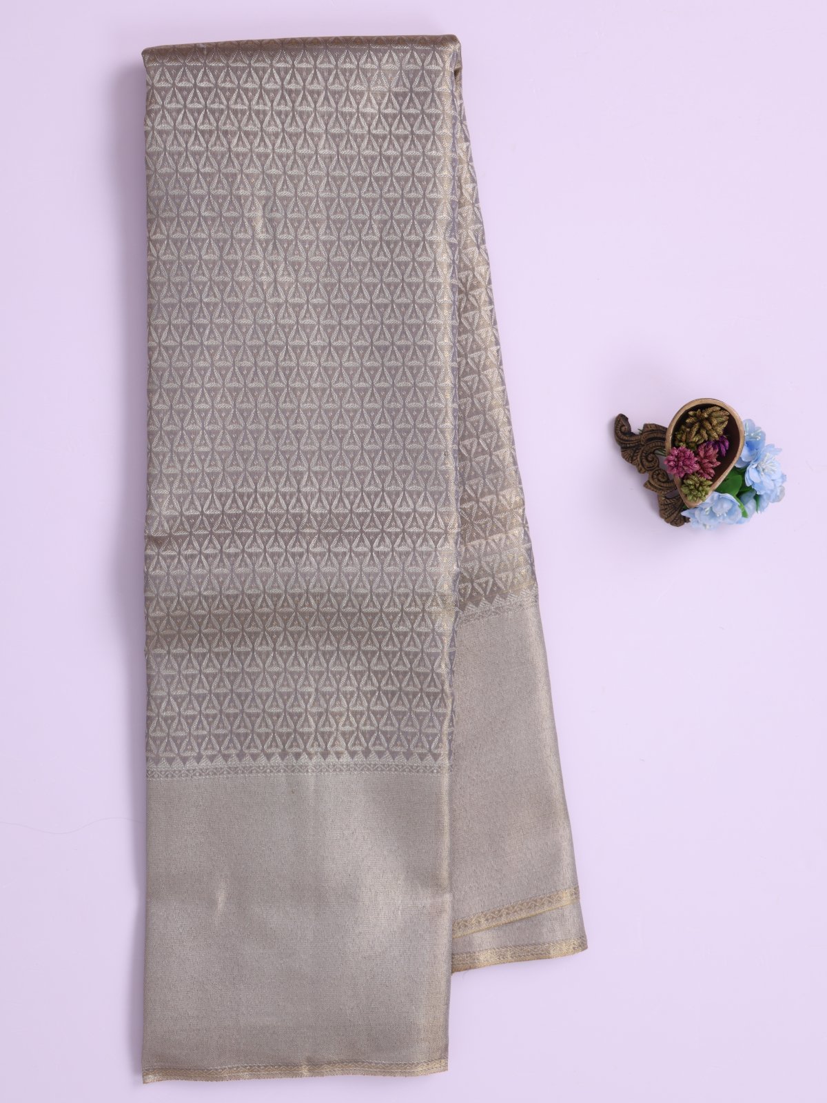 Gray Tissue Brocade Kanjeevaram Silk Saree 