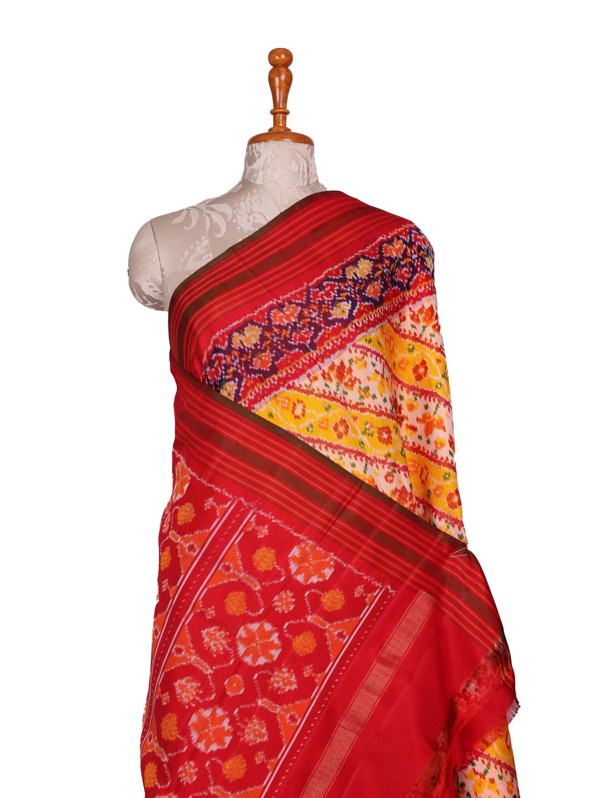 Mango Yellow Patola Silk Saree with Red Border