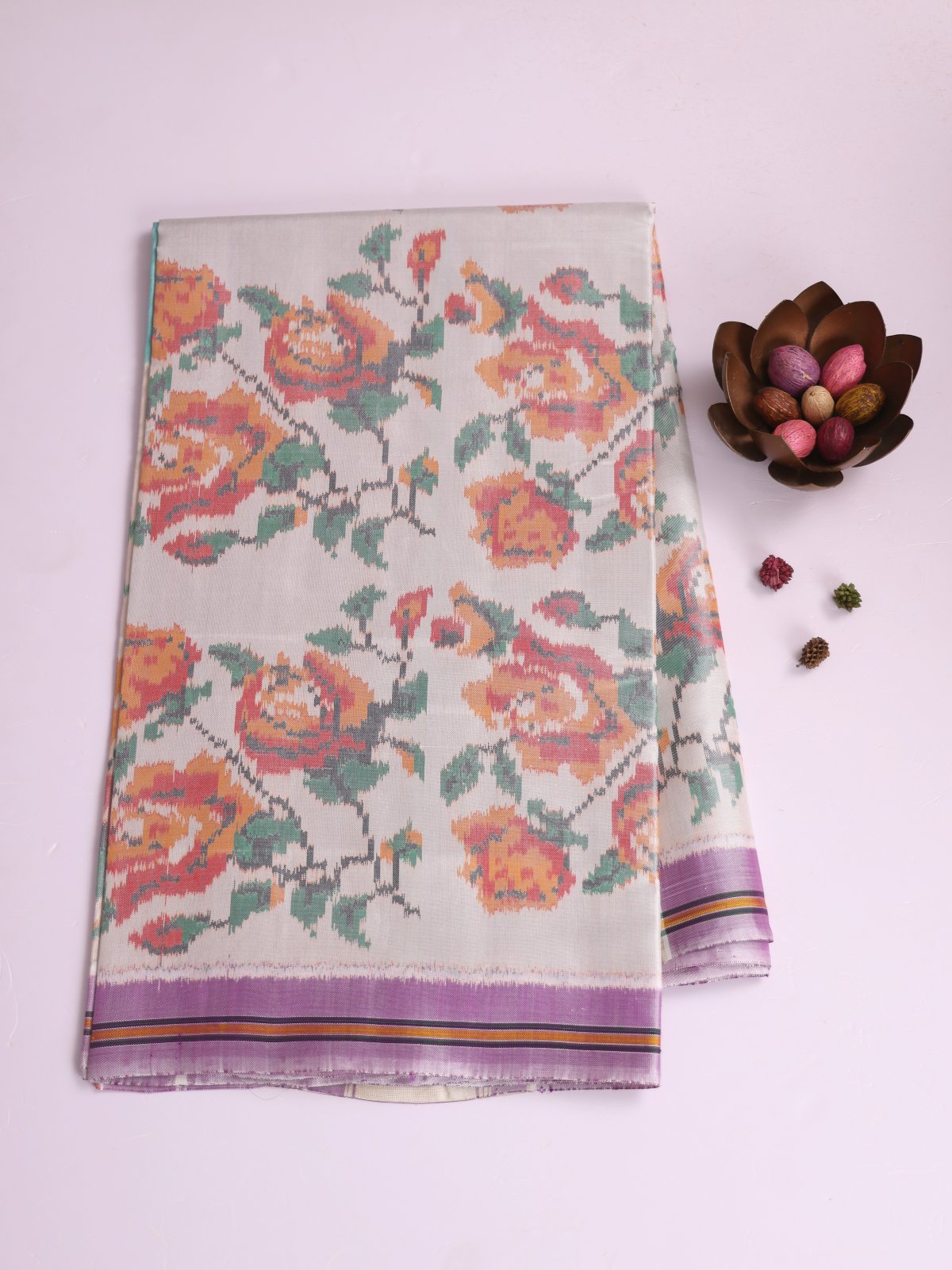 Light Blue Patola Silk Saree With Lavender Border