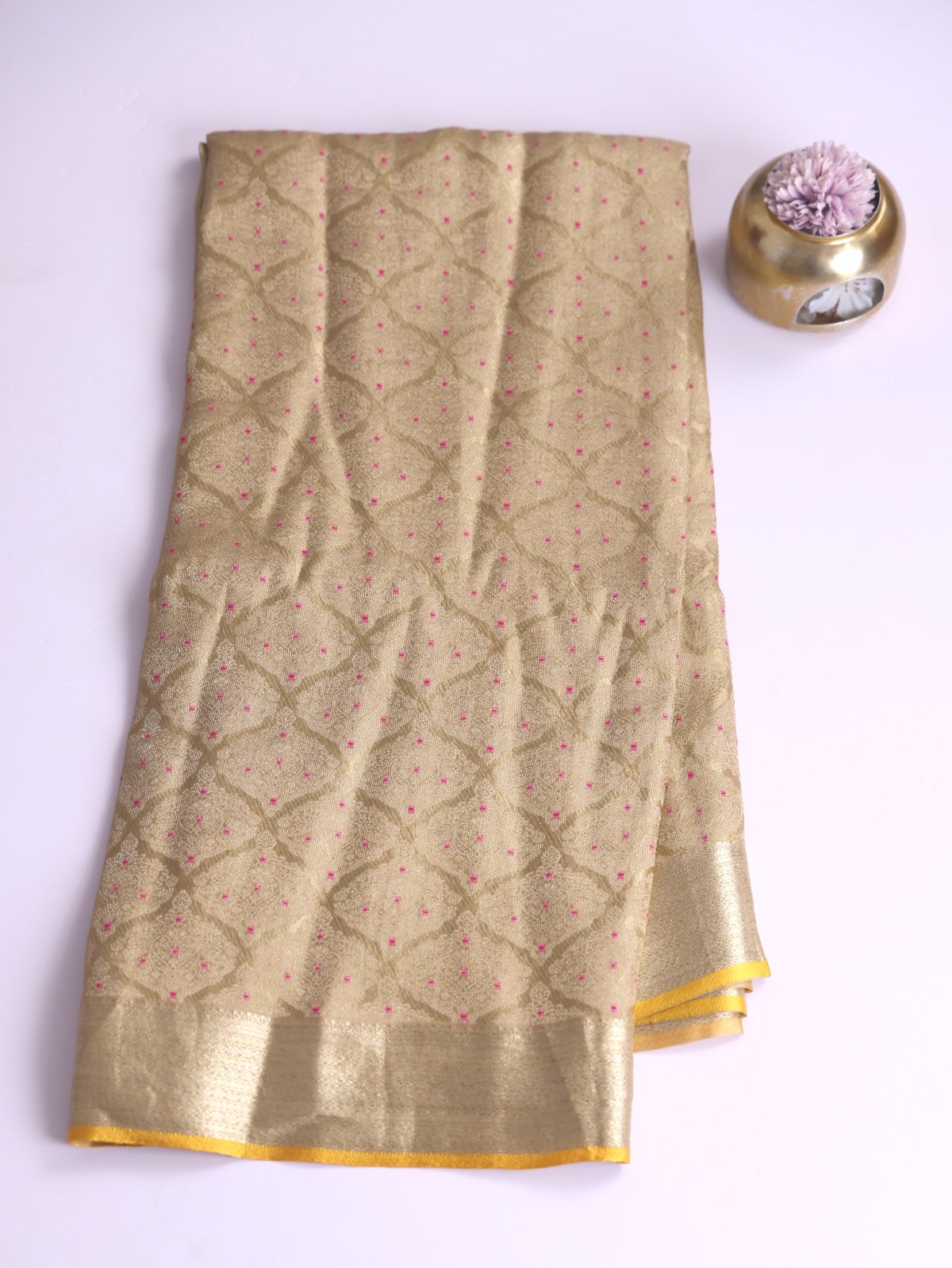 Beige Banaras Crepe Silk Saree